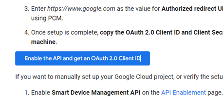 'Enable the API and get an OAuth 2.0 Client ID' button